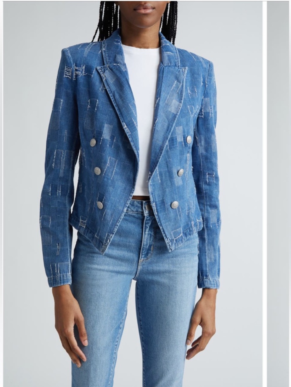 L’AGENCE WAYNE DENIM DOUBLE BREASTED PATCHWORK BLAZER. NWT. 💙